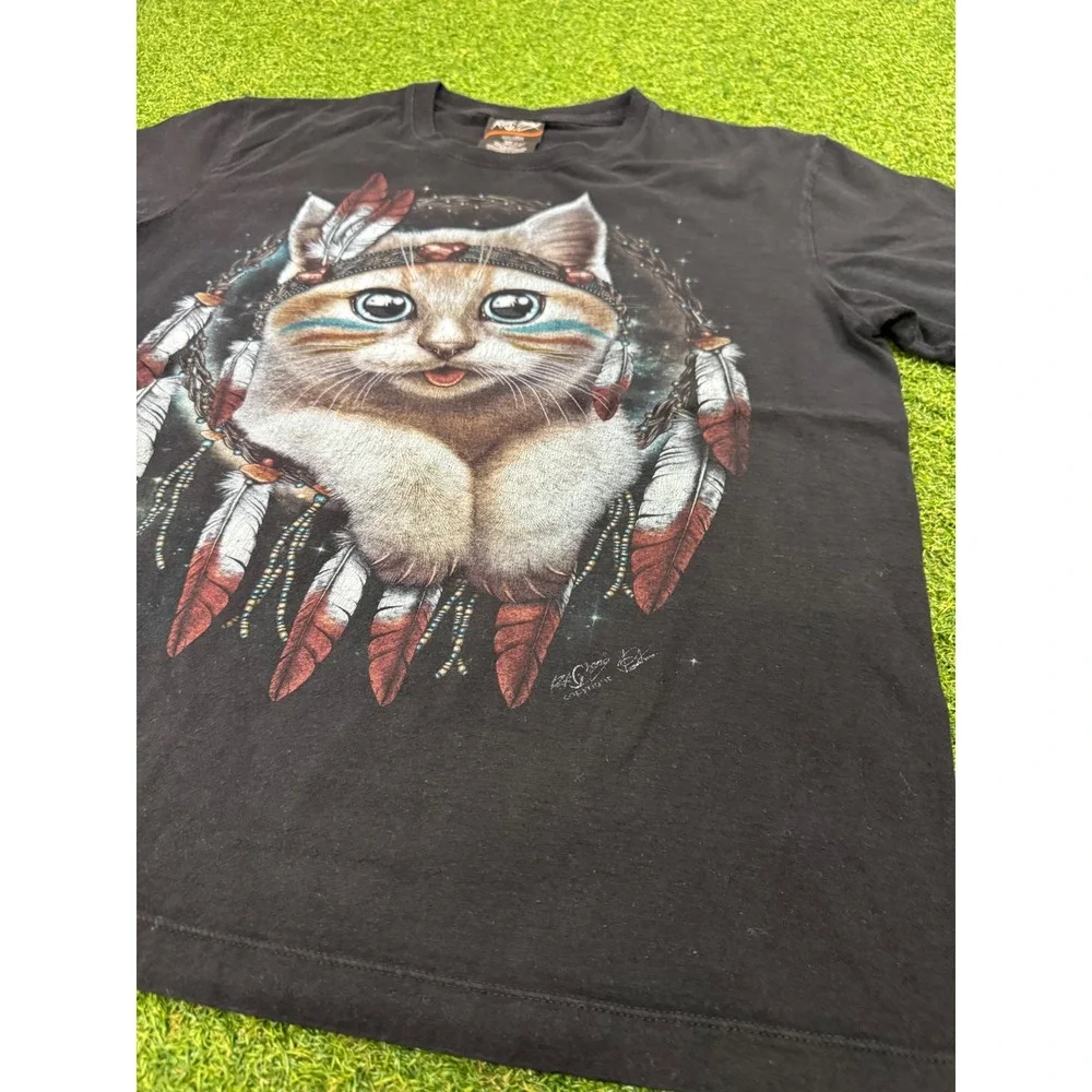 Rock Chang Mens‎ Dreamcatcher Kitten Graphic T-Shirt Black Double Sided Large